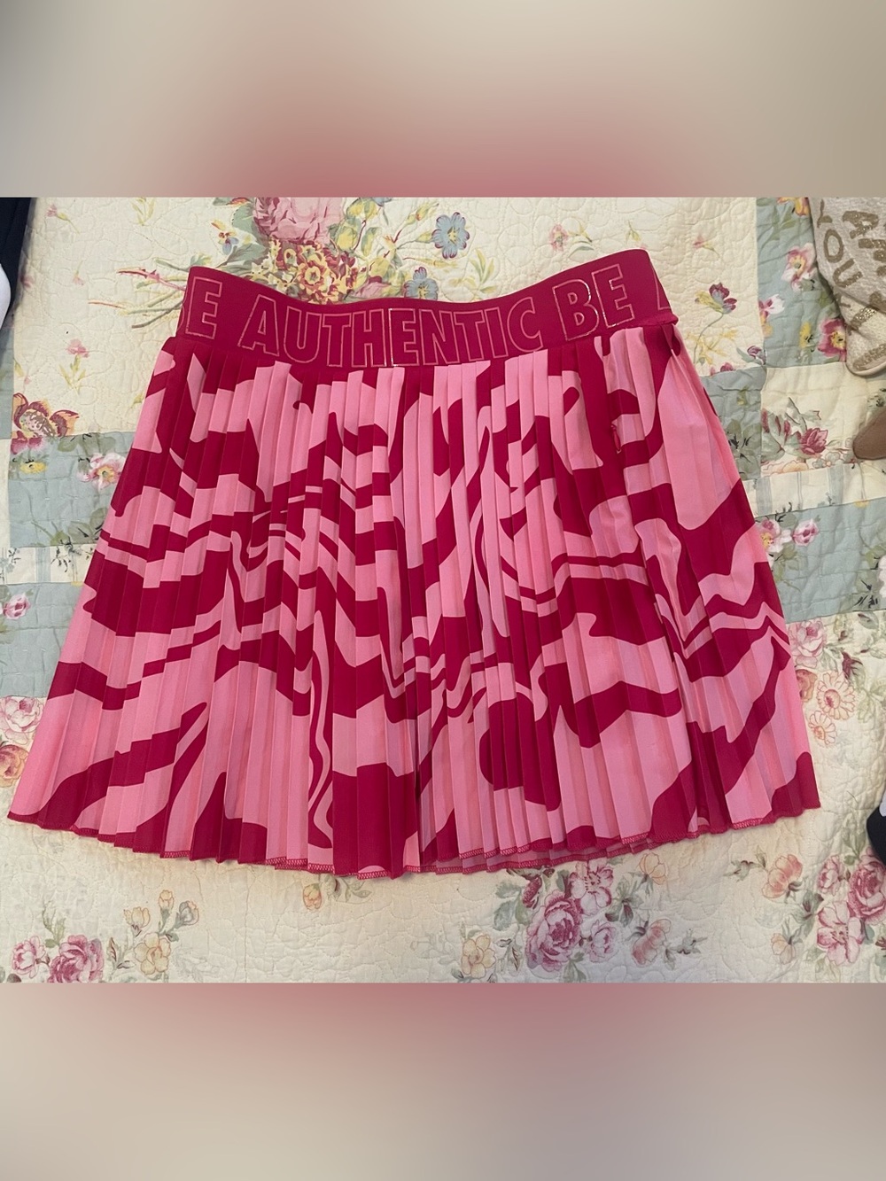 Be Authentic Pink Graphic Pleated Skater Skirt